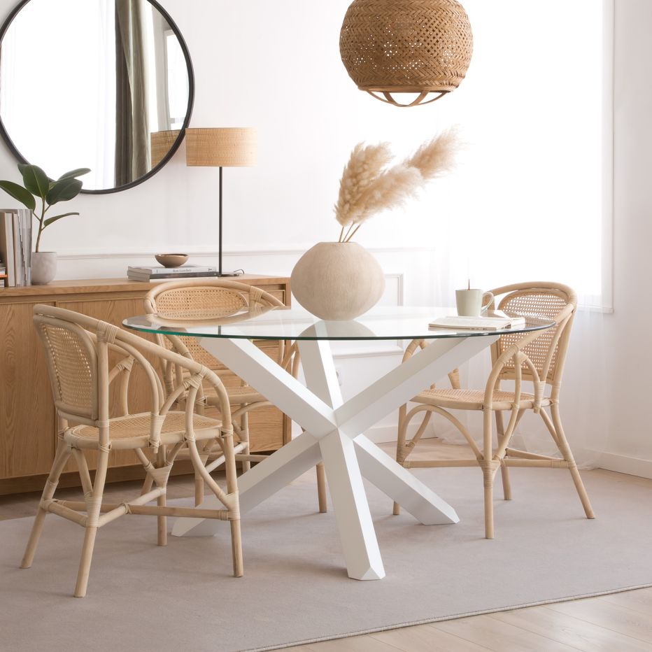 Óptima Comercialización rasguño Carot mesa de comedor de madera blanca y cristal redondo de 140 cm | Banak