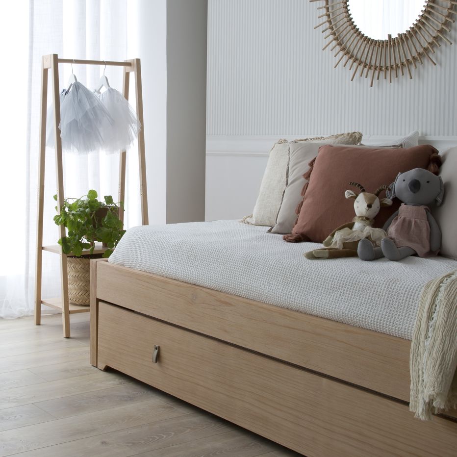 Litera + cama de arrastre madera blanco lavado 90x190cm