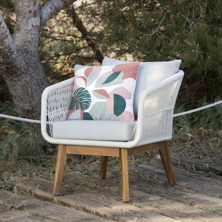 Kibo sillón de jardín de cuerda blanca y madera