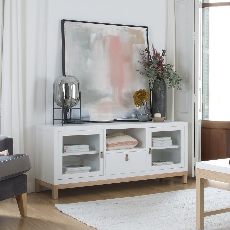 mueble tv blanco y natural Banak