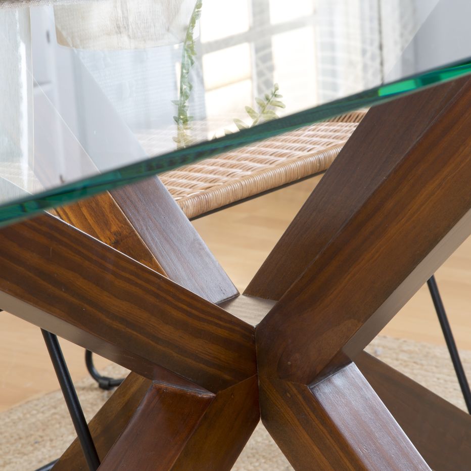 Nurma mesa de comedor de madera lacada en blanco y cristal de 180x95