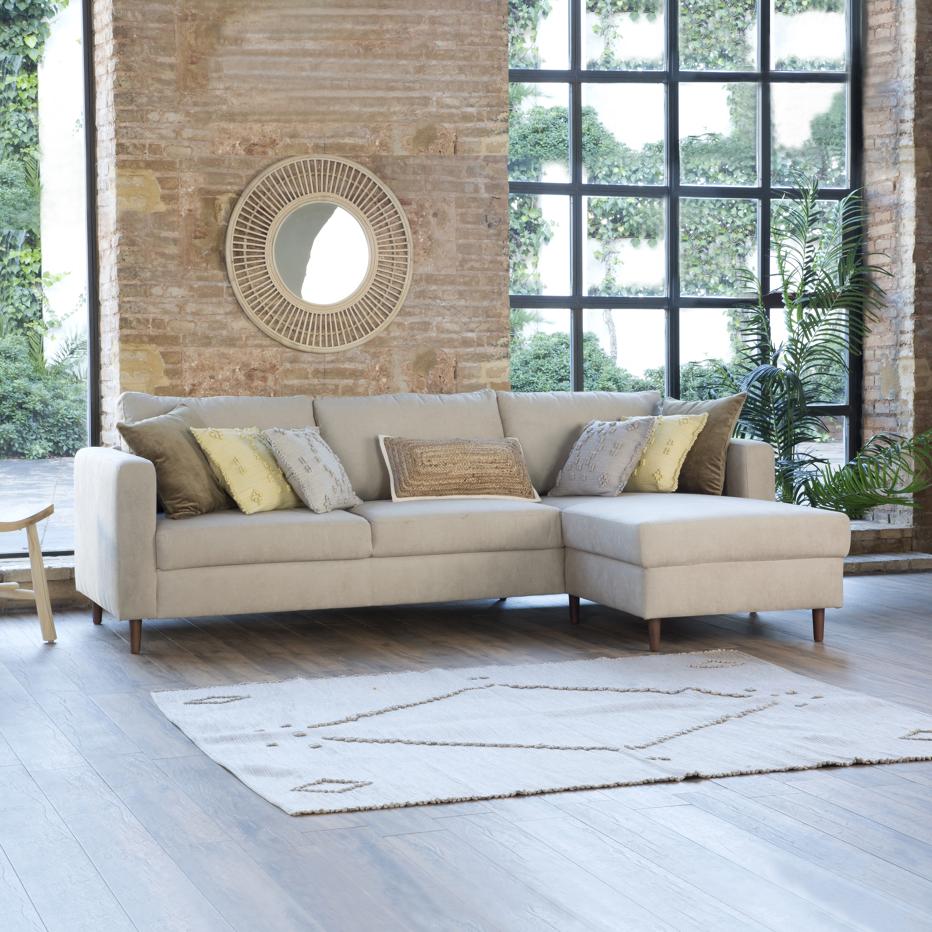 Vinson sofá chaise longue reversible 3 plazas beige | Banak