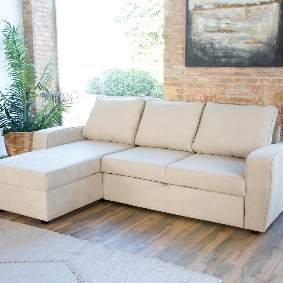 Kubor sofá cama chaise longue reversible 3 plazas beige | Banak