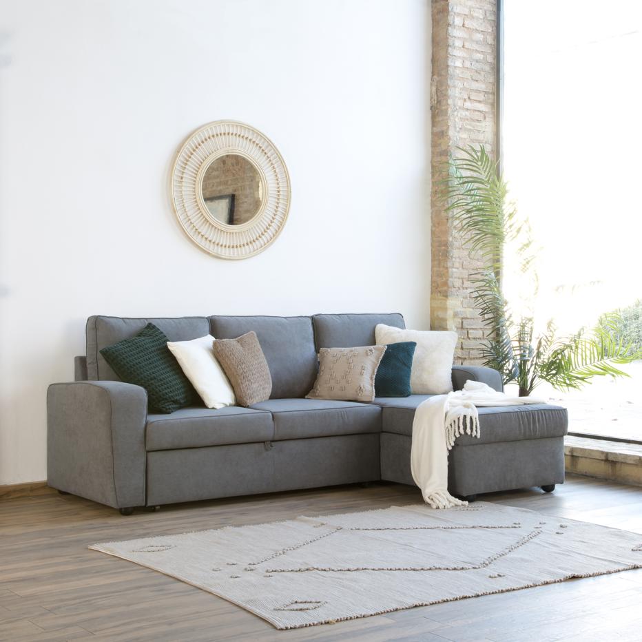 Kubor sofá cama chaise longue reversible 3 plazas gris | Banak