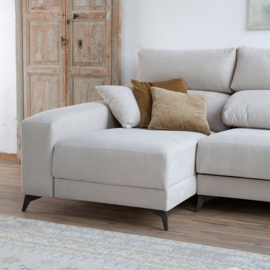 Zent sofá chaise longue reversible 4 plazas beige con almacenaje, Banak