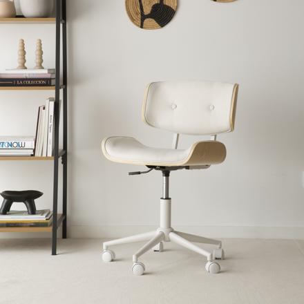 Haru silla de escritorio tapizada beige con madera y ruedas