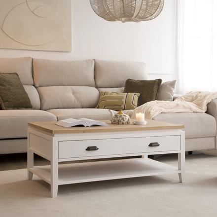 Avelin table basse relevable en bois blanc et naturel