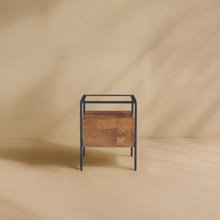 Tana mesita de noche de madera maciza de mango y metal