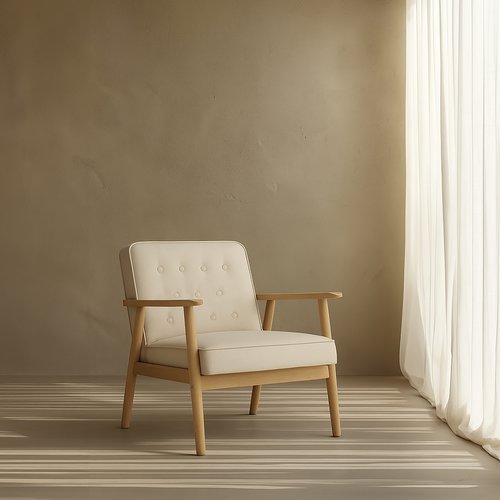 Nerone butaca beige de madera maciza de hevea con acabado tono natural