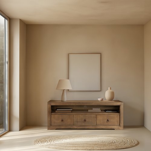 Oblak mueble tv de madera maciza de araucaria acabado nogal