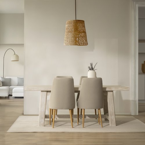 Oblak mesa de comedor rectangular de madera maciza de araucaria blanco shabby