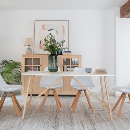 Virgo table de salle à manger rectangulaire en bois blanc et naturel