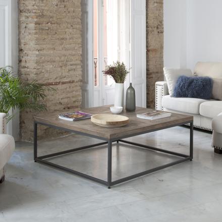 Irune tavolo da salotto in legno massiccio e metallo quadrato