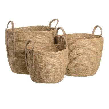 Grey set 3 natural fibre baskets