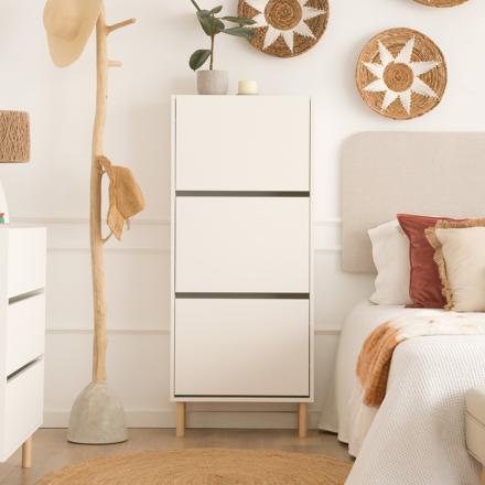 Canes canes narrow shoe cabinet in matte white and natural dune