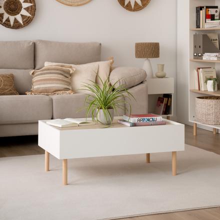 Canes matte white and natural dune coffee table
