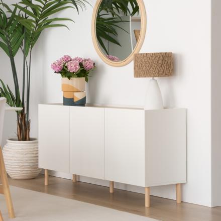 Canes low sideboard in matte white and natural dune