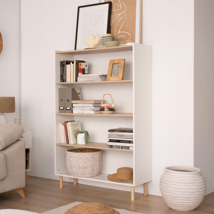Canes shelving unit in matte white and natural dune