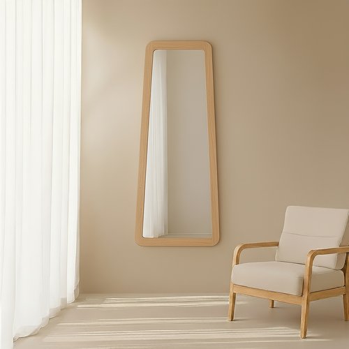 Kambe espejo de pared con marco de madera maciza de mango