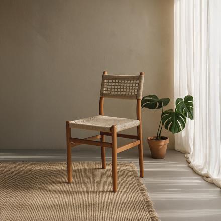 Amalfi silla de madera maciza de hevea y cuerda