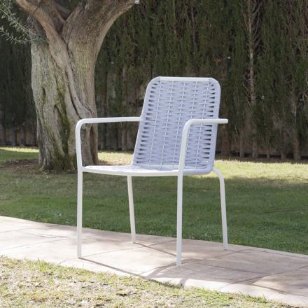 Mink chaise de jardin en corde couleur gris et aluminium blanc