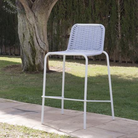 Mink grey rope and white aluminium high garden stool