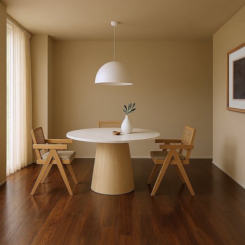 Mica mesa de comedor redonda de madera maciza de mango y mármol