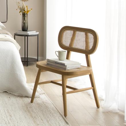 Waral cadeira de madeira e ratã em acabamento natural
