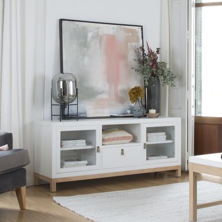 Milos meuble tv blanc et naturel