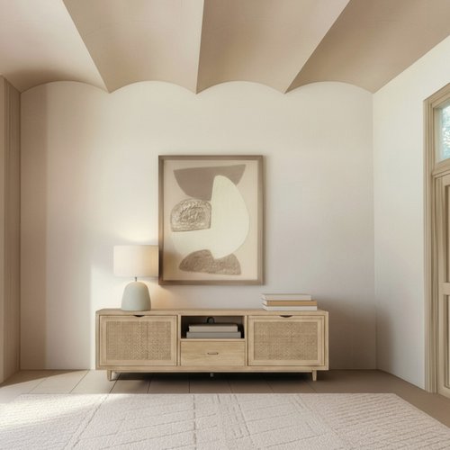 Nerai mueble tv de madera maciza de mango y ratán