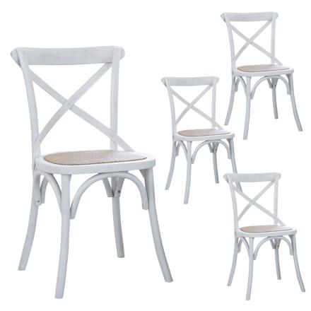 Pack 4 chaises en bois couleur blanc wash
