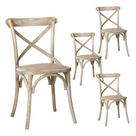 Pack 4 chaises en bois couleur naturelle antique