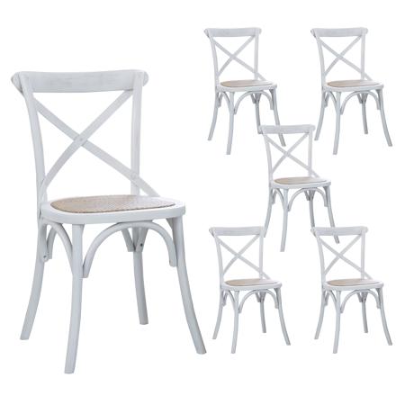 Pack 6 cadeiras bihar de madeira cor branco wash