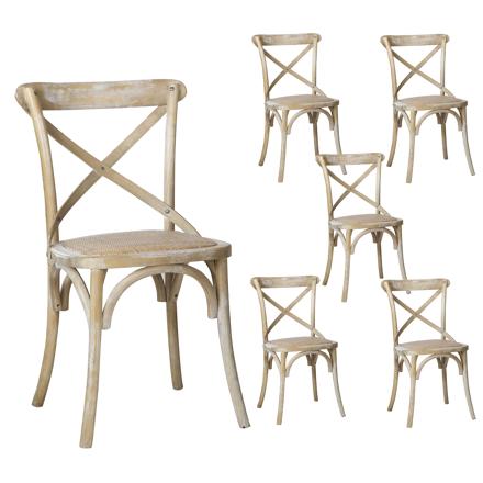 Pack 6 chaises en bois couleur naturelle antique
