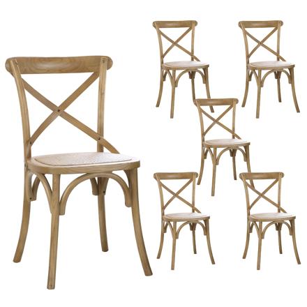Pack 6 cadeiras bihar de madeira cor natural