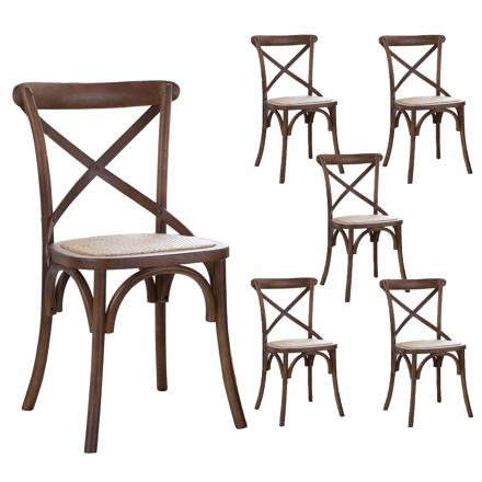 Pack 6 cadeiras bihar de madeira cor teca
