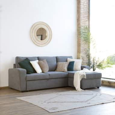 Kubor sofá cama chaise longue reversible 3 plazas gris