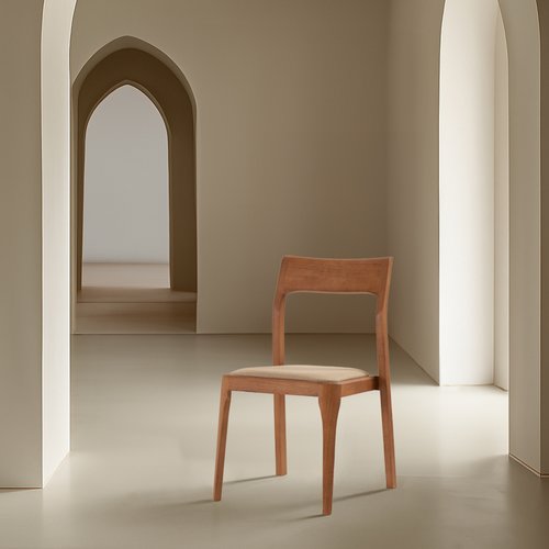 Nory silla de madera maciza de hevea tapizada en beige