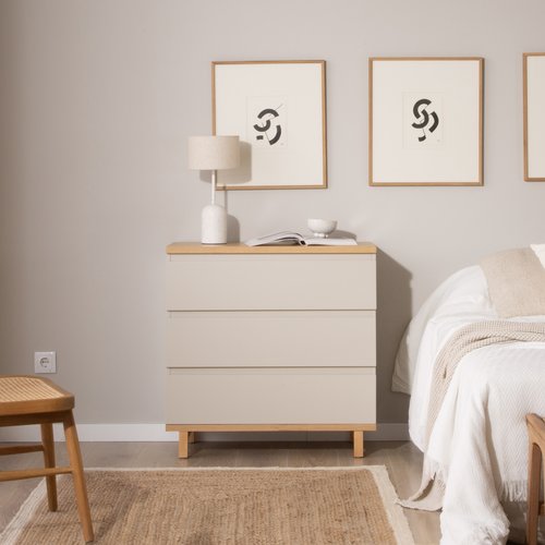 Ellinor kommode 3 schubladen, beige und eiche