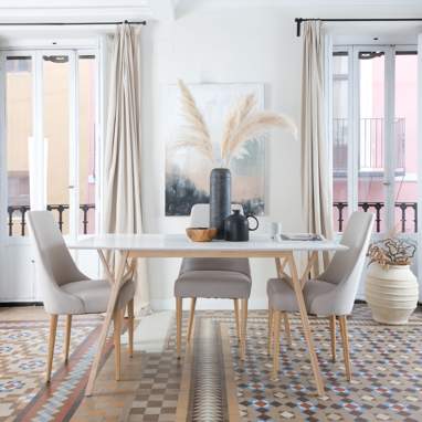 Aries table de salle à manger rectangulaire en bois blanc et naturel