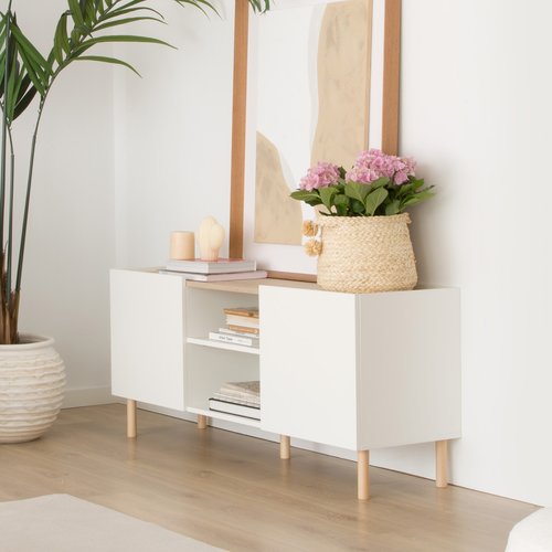 Canes mueble tv blanco mate y natural duna pequeño