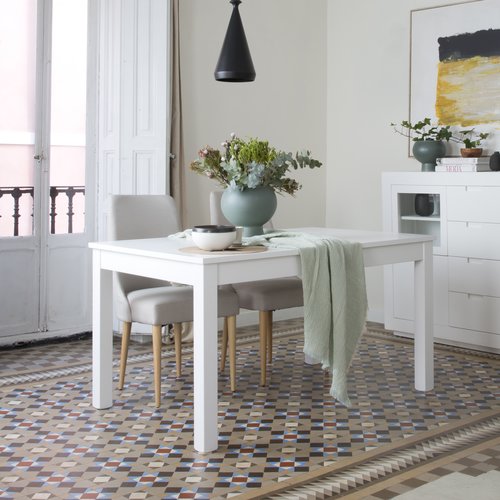 Odel mesa de comedor extensible rectangular 140/200 de madera blanca