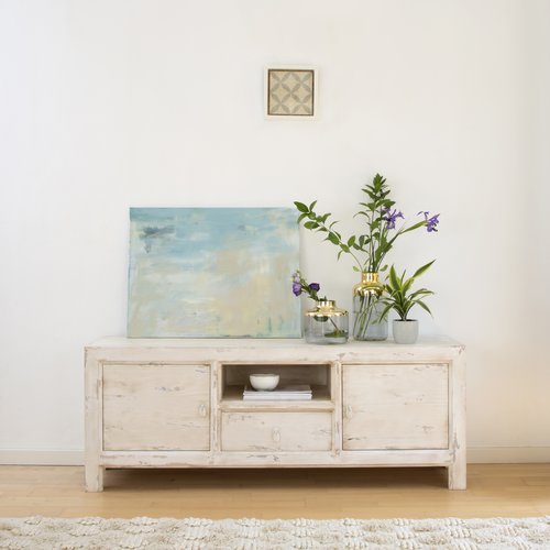 Soho mueble tv de madera maciza de araucaria en color blanco decay