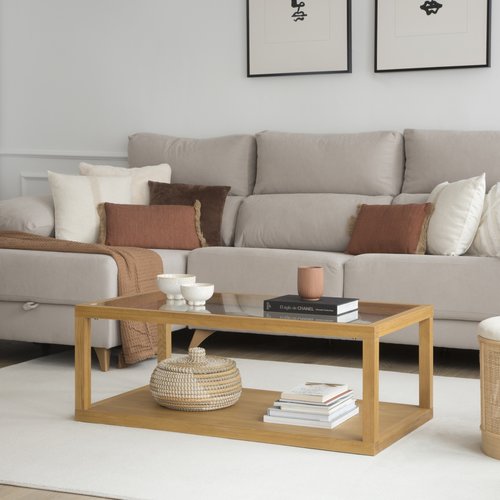 Juliet couchtisch aus holz und glas in natürlicher eichenfarbe