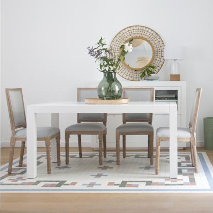 Mesa de jantar extensível retangular gael 140/190 em madeira branca pincelada