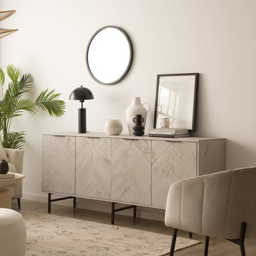 Enzo aparador bajo de madera maciza y metal color blanco wild