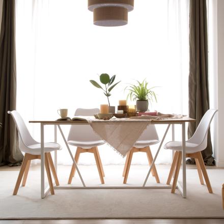 Foster table à manger rectangulaire en chêne clair et métal blanc