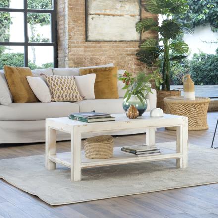 Soho table basse rectangulaire en bois massif de couleur blanc décapé