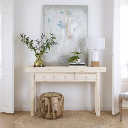 Soho mueble recibidor de madera maciza en color blanco decay