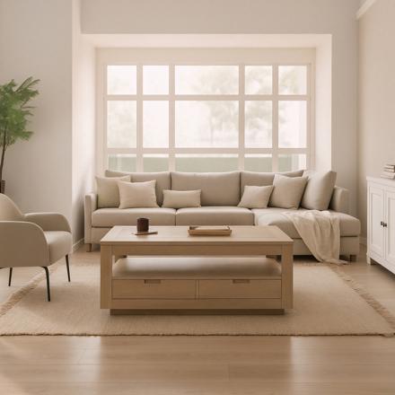 Sisal mesa de centro elevable de madera maciza de acacia